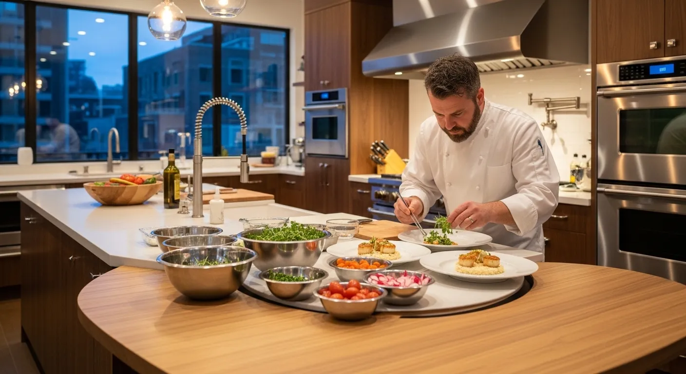 Mesa orgânica em área gourmet com design natural e funcionalidade